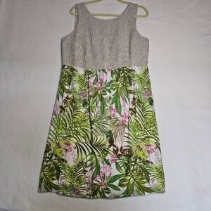 J. Jill dress Striped inen Top and White tropical cotton bottom  size M petite